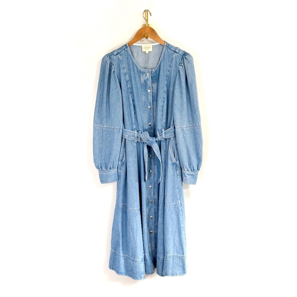 NWOT Sezane Midi Denim Long-Sleeve Caterina Dress - Picture 2 of 8